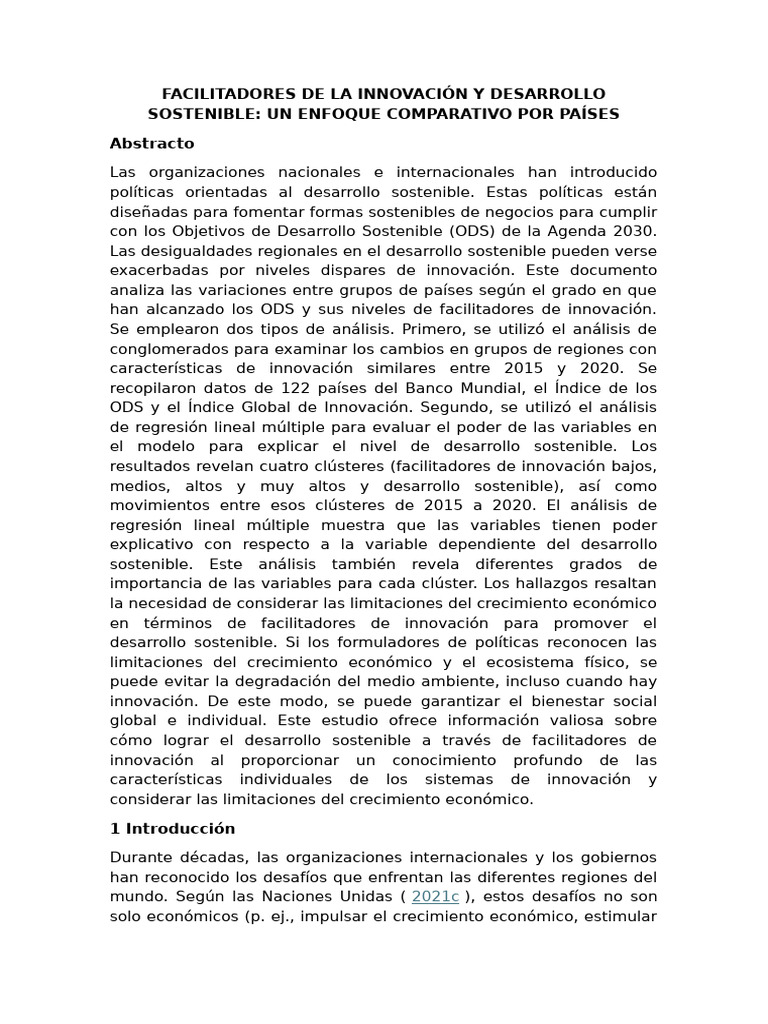 Facilitadores de La Innovación y Desarrollo Sostenible | PDF ...