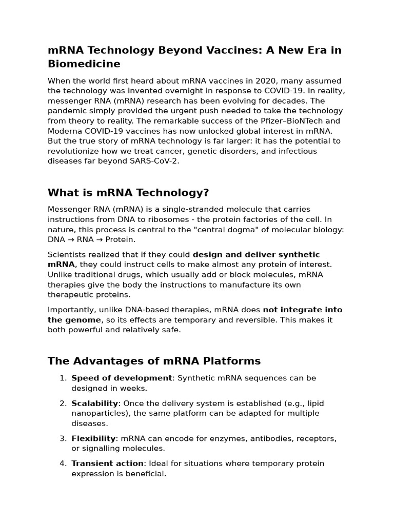 mRNA Technology: Transforming Biomedicine | PDF | Messenger Rna | Vaccines
