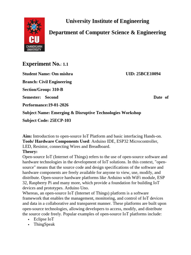 EDT Worksheet 1.1 | PDF | Arduino | Internet Of Things