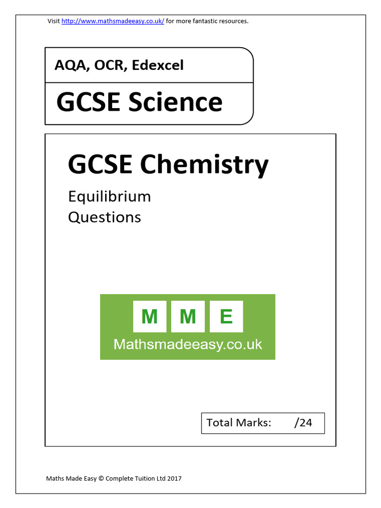 GCSE-Chemistry.-Equilibirum.-AQA-OCR-Edexcel.-Questions | PDF ...