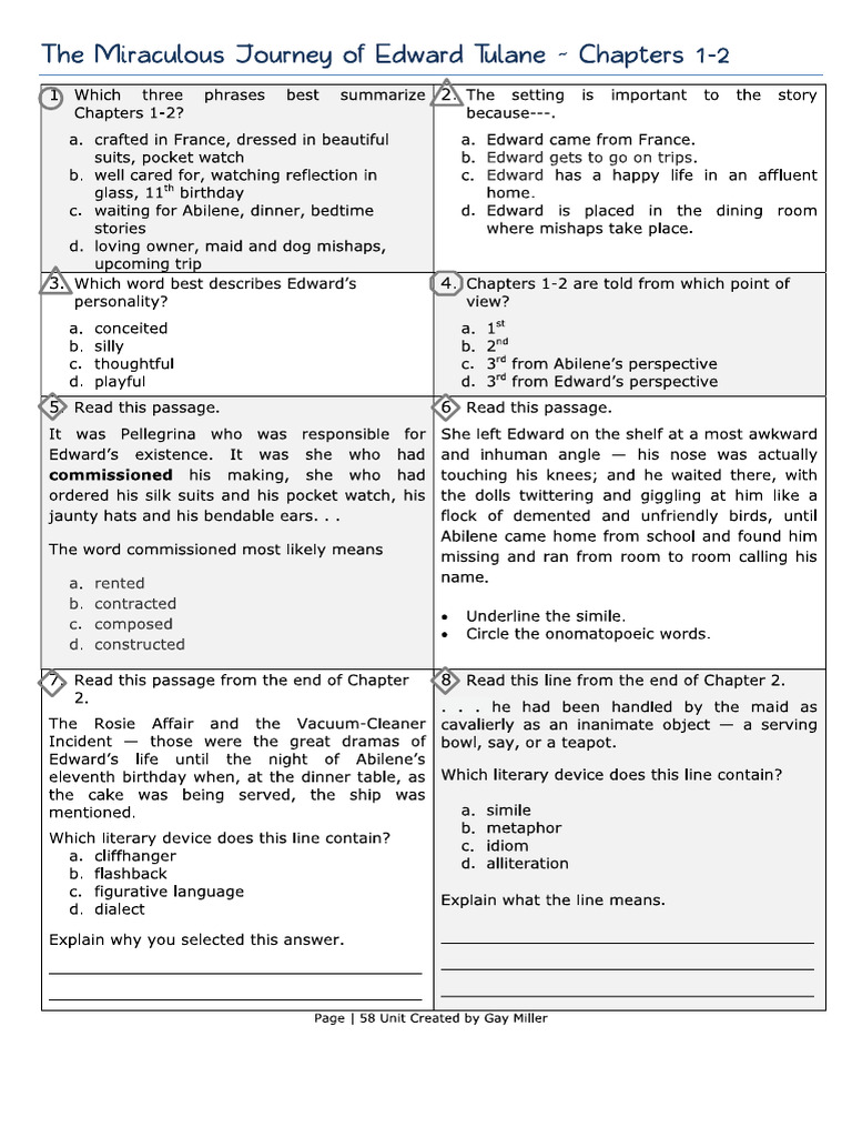 Chapter Comprehension Qs Edward Tulane | PDF