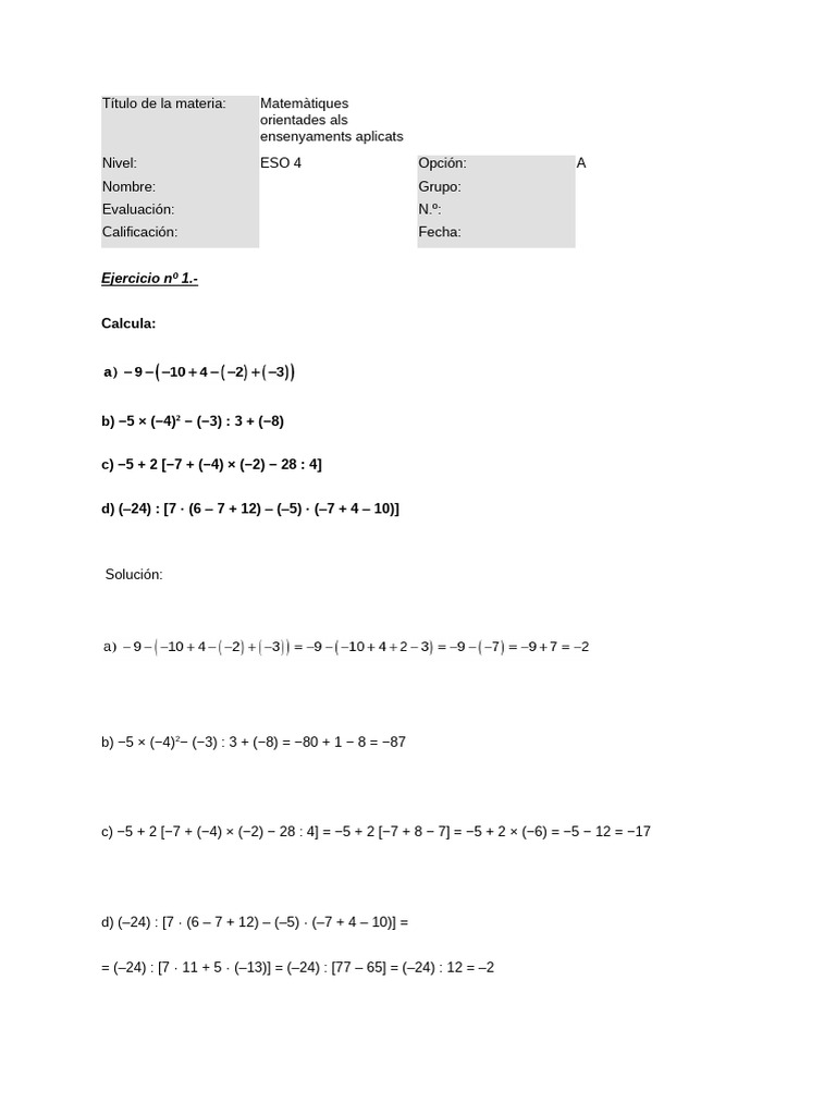 Ejercicios de Matemáticas ESO 4 | PDF