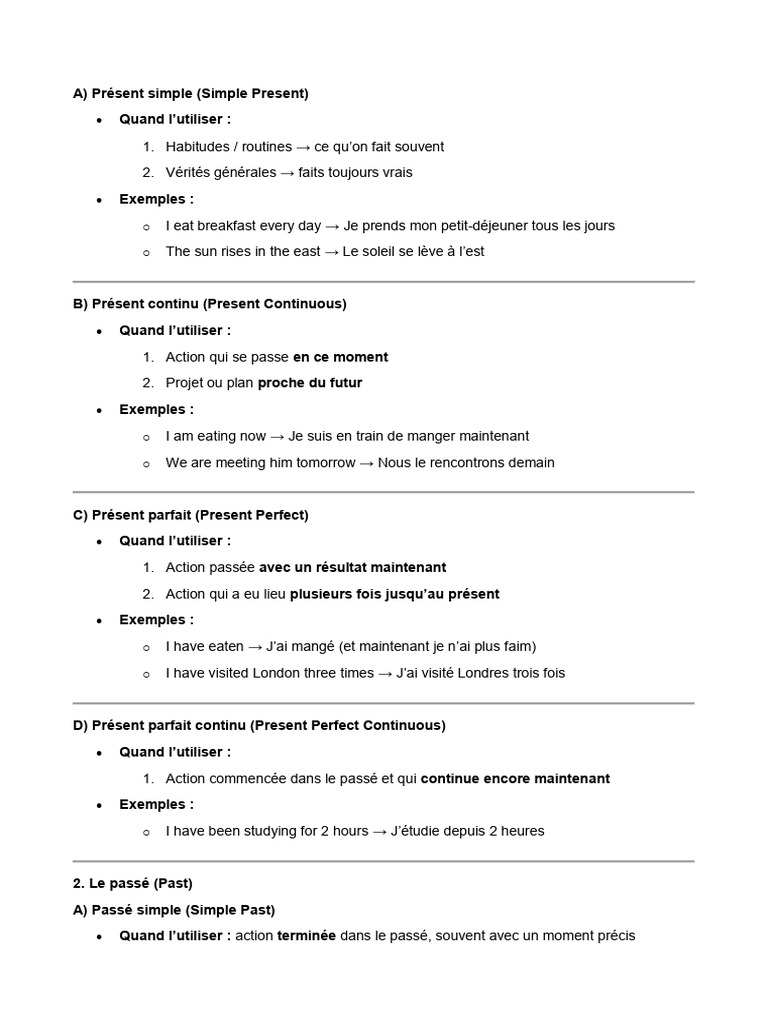 Temps verbaux en anglais expliqués | PDF | Grammaire anglaise ...