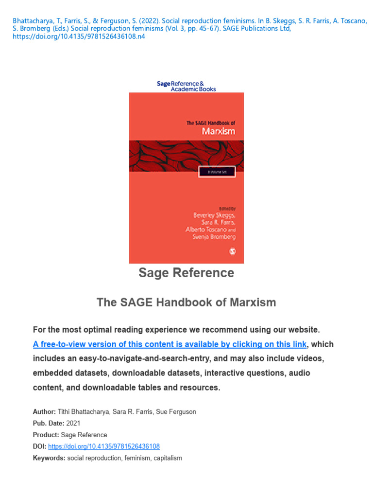 3. Social Reproduction Eminismsm the Sage Handbook of Marxism | PDF ...