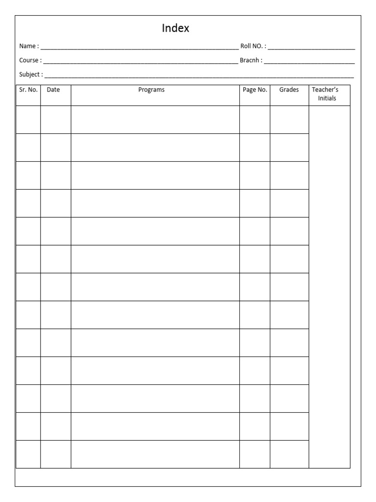 Student Program Index Template | PDF