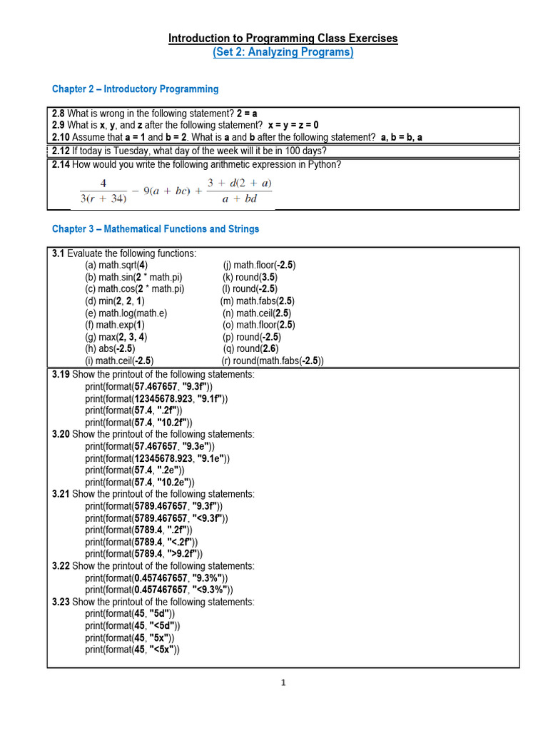 Programming Class Exercises Overview | PDF | Software Engineering ...