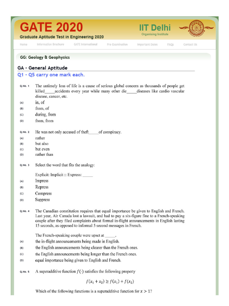 GATE 2020 General Aptitude Questions | PDF | Academia | Science Education