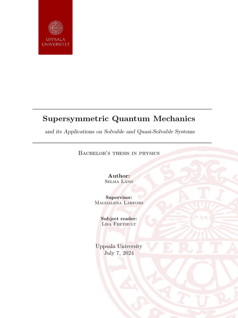 Supersymmetric Quantum Mechanics Explained | PDF | Hamiltonian (Quantum ...