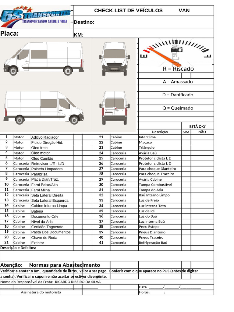 Check-list de Manutenção de Van | PDF | Pneu