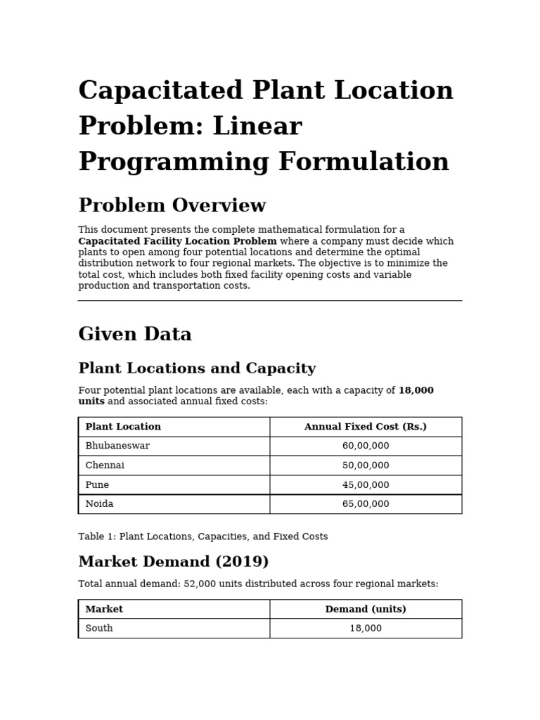 Capacitated Facility Location Optimization | PDF | Mathematical ...