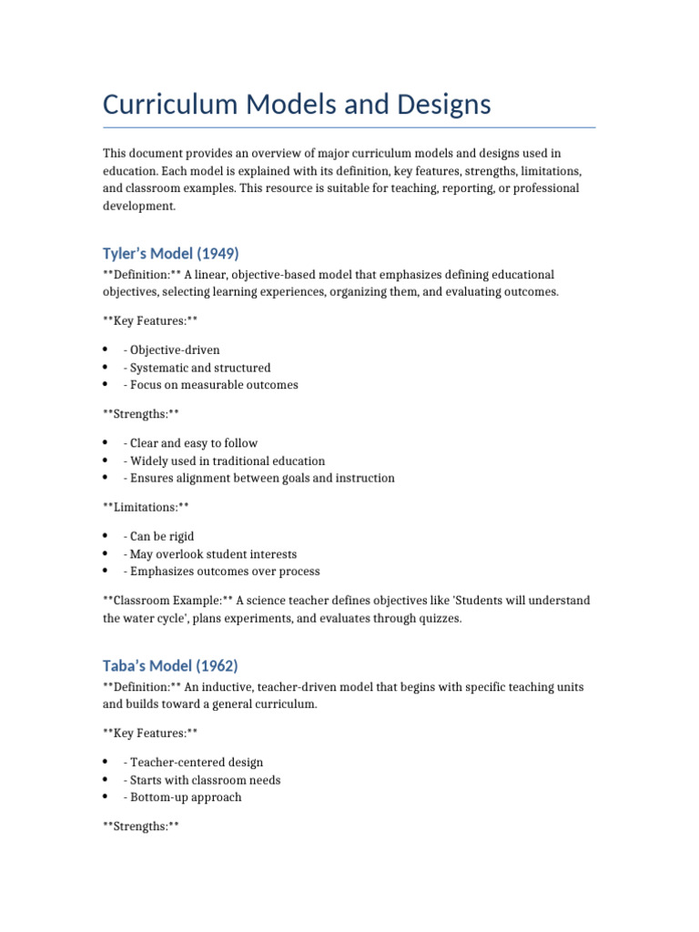 Overview of Curriculum Models | PDF | Curriculum | Learning