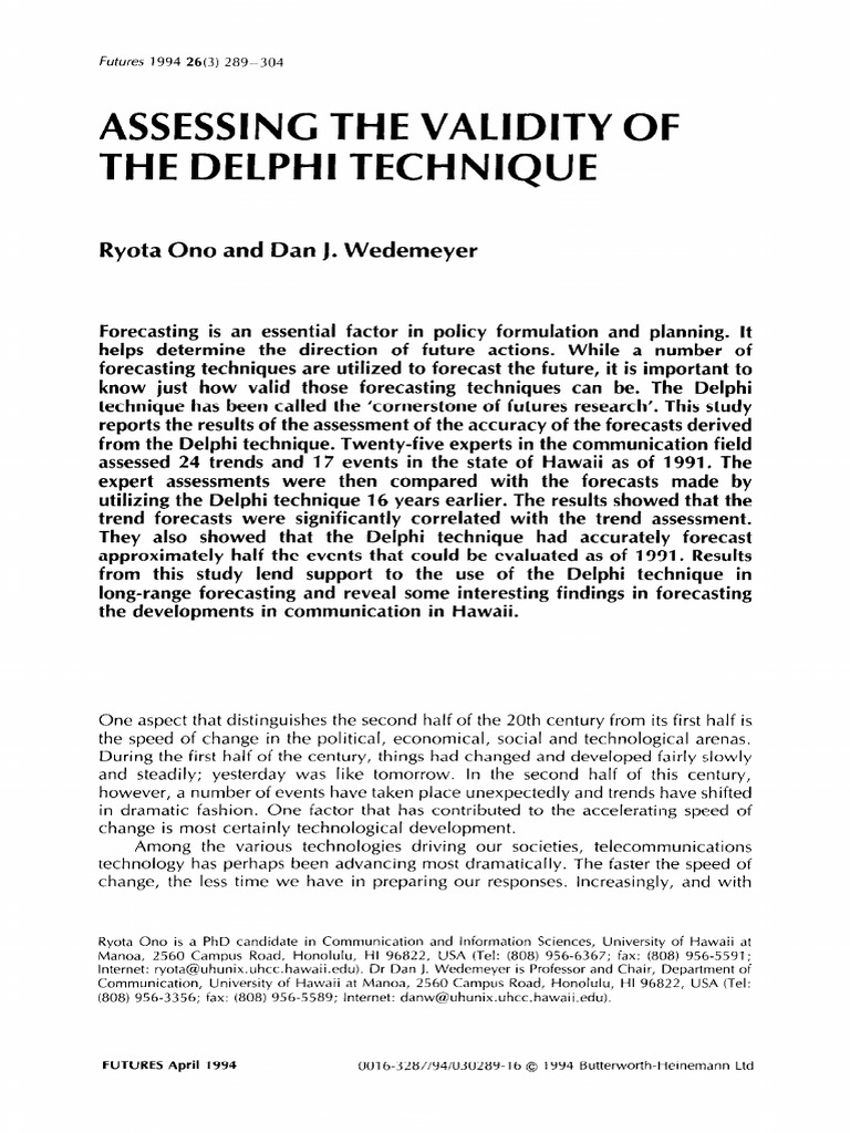Validating the Delphi Technique in Forecasting | PDF | Forecasting ...
