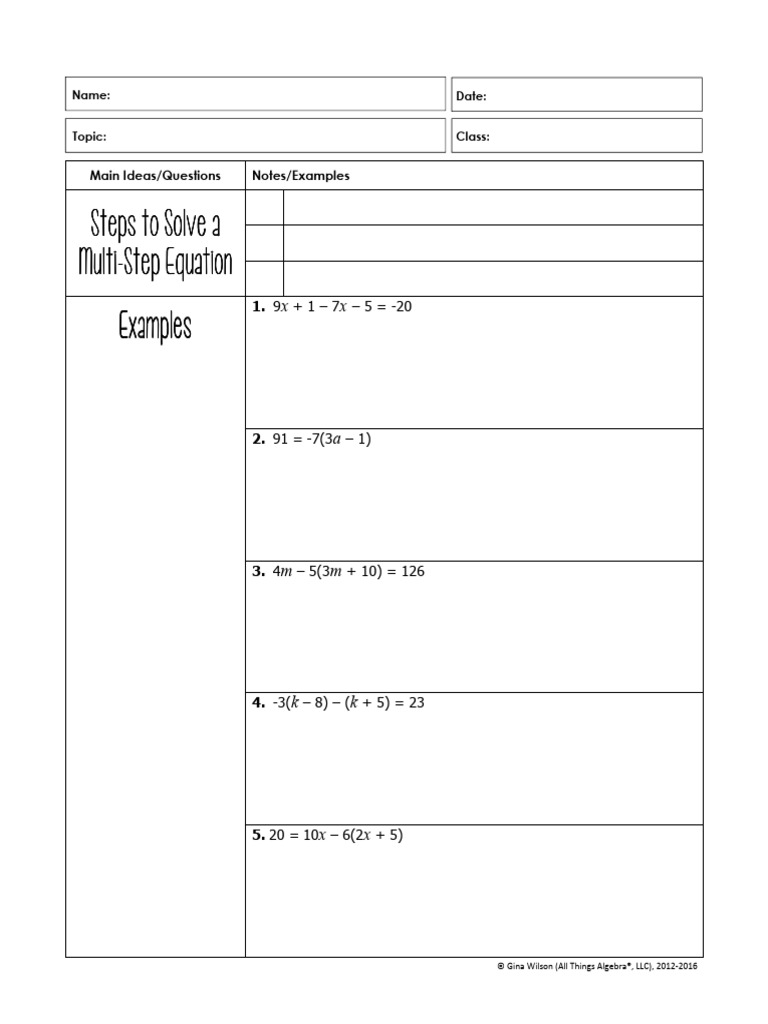 Multi-Step Equation Solving Guide | PDF