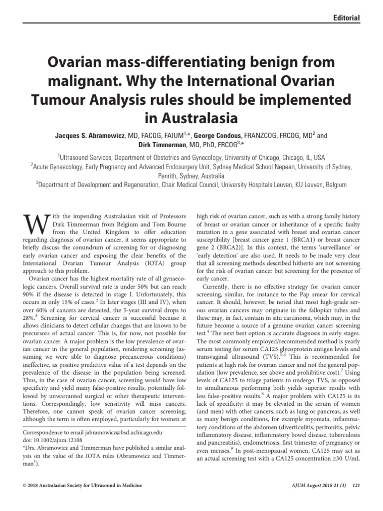 Differentiating Ovarian Masses: IOTA Rules | PDF | Ovarian Cancer | Cancer