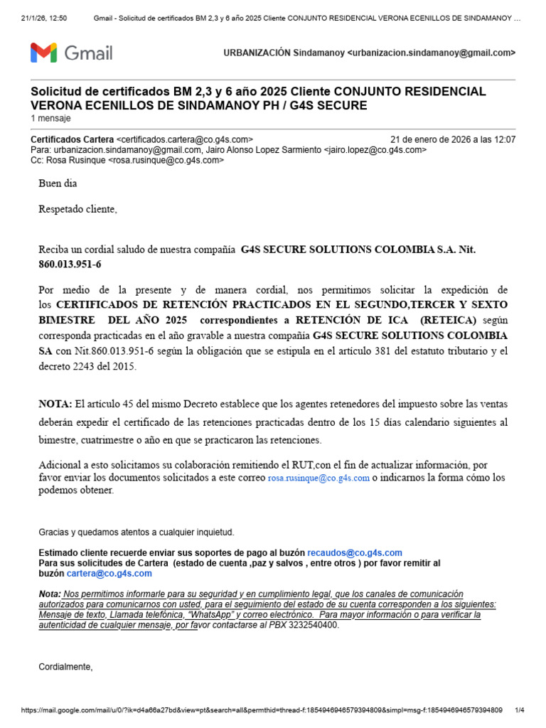 Solicitud de Certificados Retención 2025 | PDF | Telecomunicaciones ...