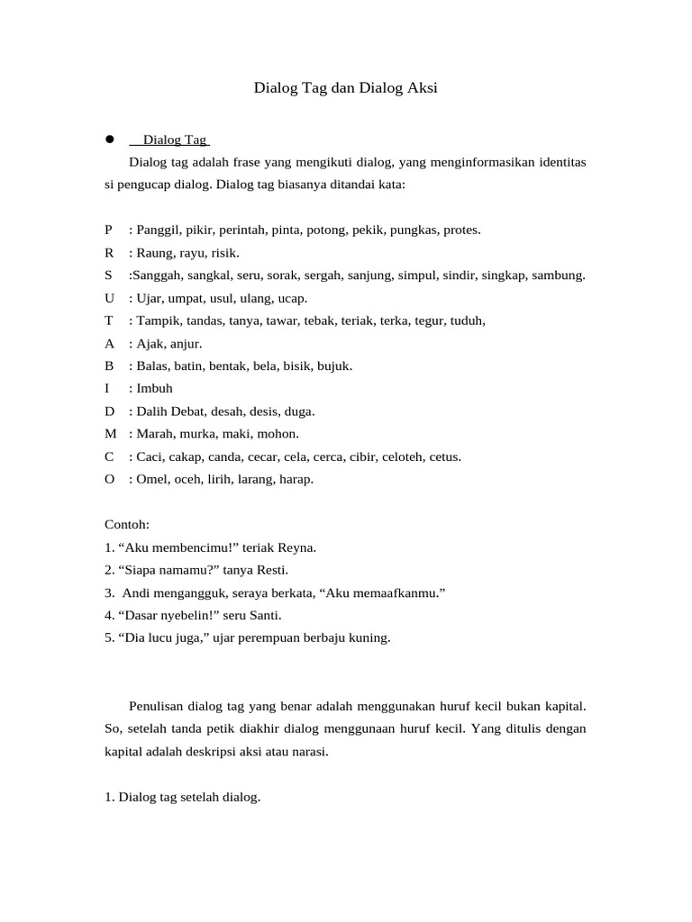 Panduan Lengkap Dialog Tag dan Aksi | PDF
