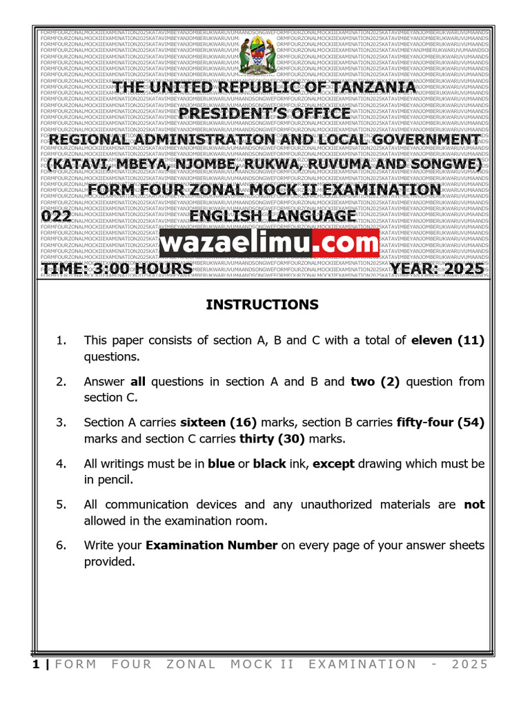 Form Four English Mock Exam 2025 | PDF | Linguistics | Grammar