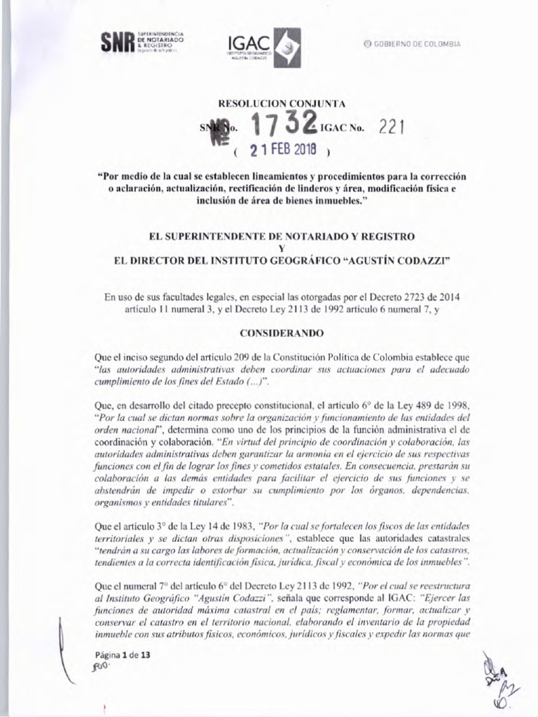Resolucion_conjunta_1732_snr-_221_igac_de_2018 (3) | PDF | Ley de ...
