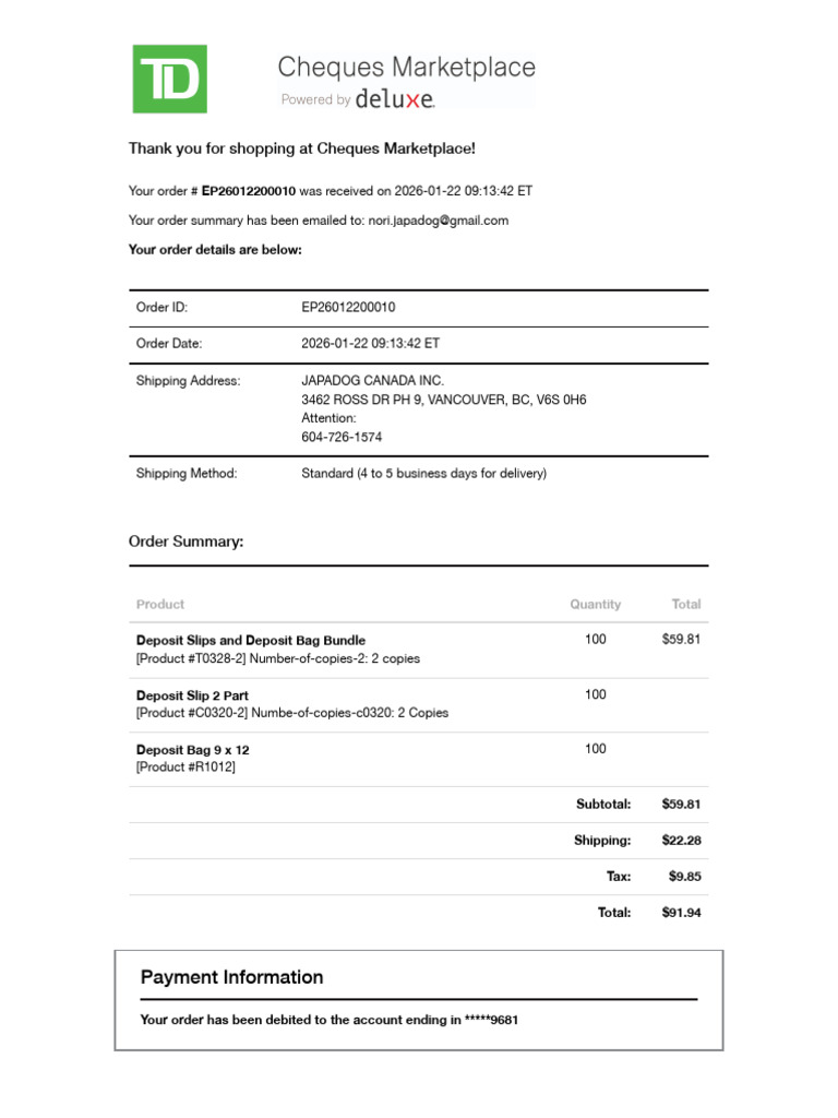 Order Confirmation for Cheques Marketplace | PDF