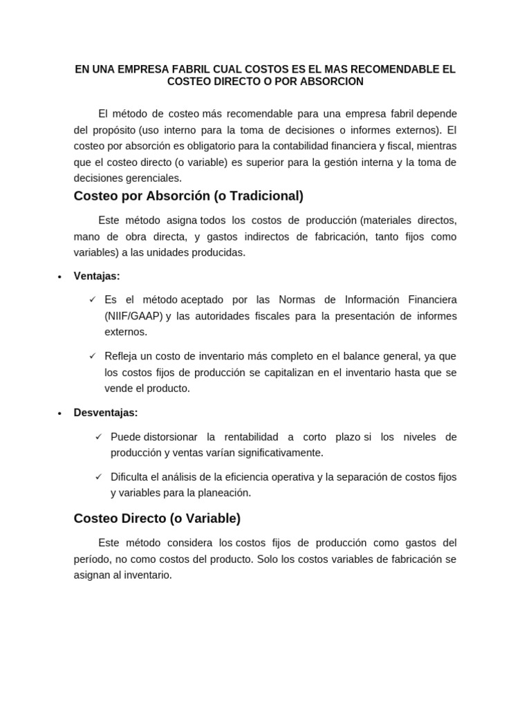 Costeo Directo vs. Absorción en Empresas | PDF | Contabilidad ...