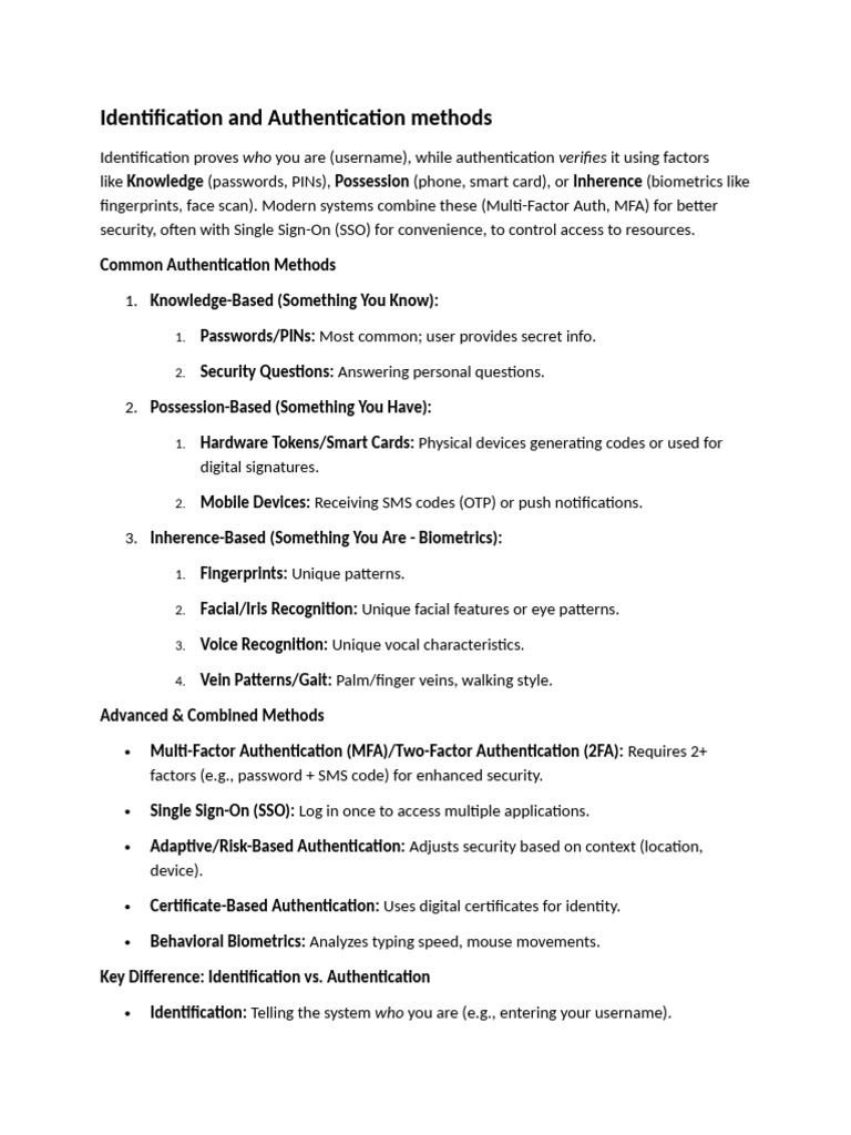 Identification and Authentication Methods | PDF | Authentication | Password