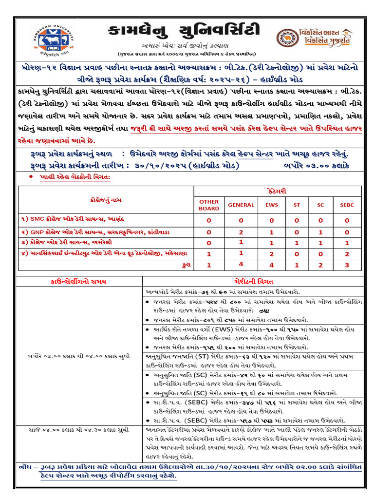 B.tech (DT) Advt 3rd Round 2025-26 | PDF