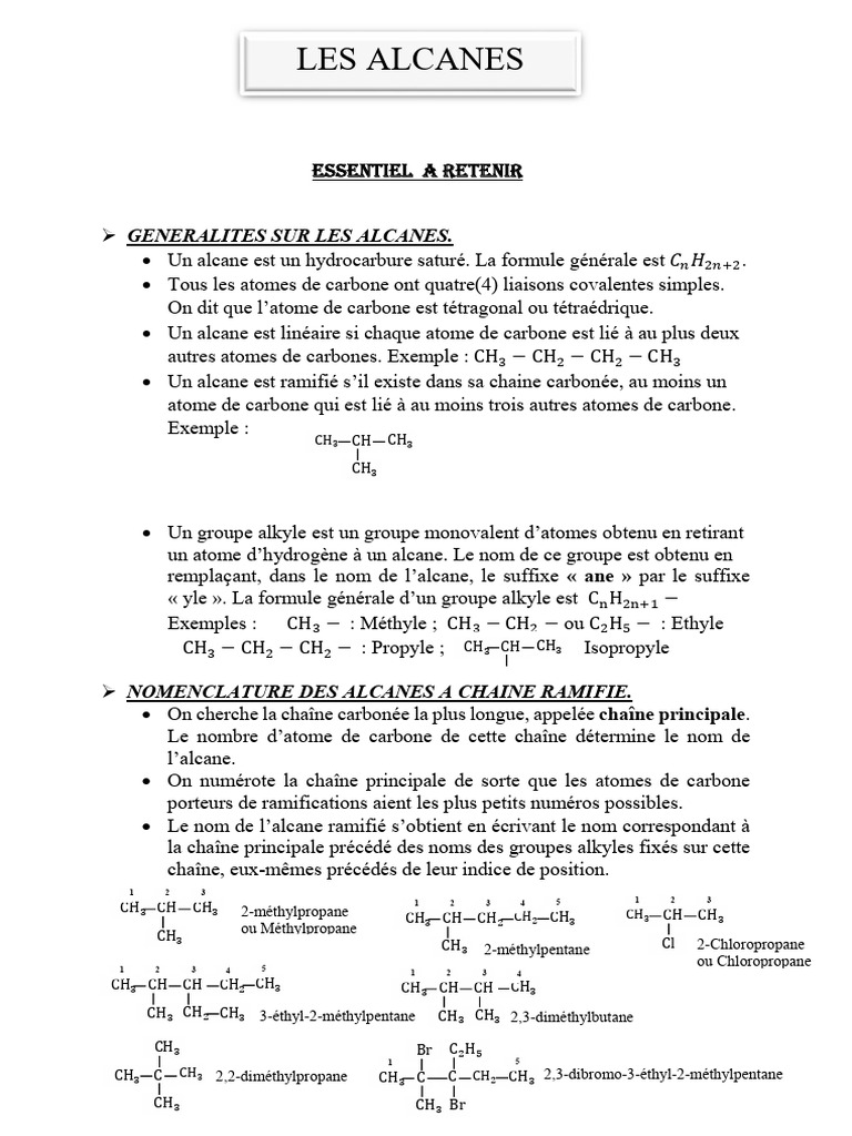 Généralités et nomenclature des alcanes | PDF | Alcane | Substances ...
