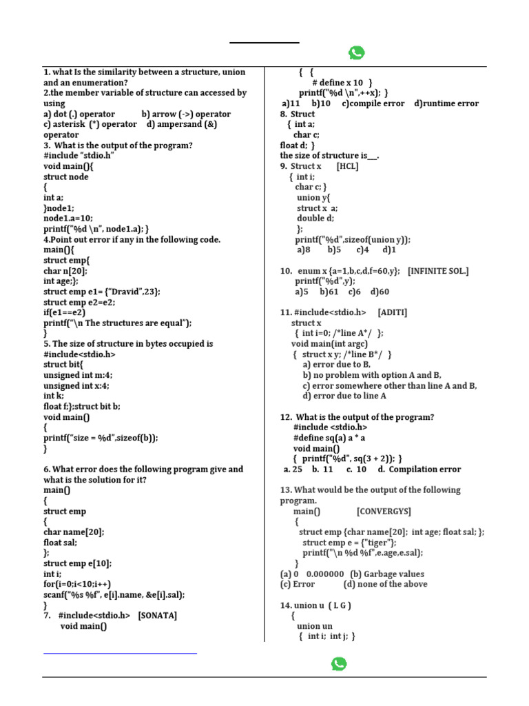 10Strucutres, Unions,Functions Set - 2 | PDF | Object (Computer Science ...