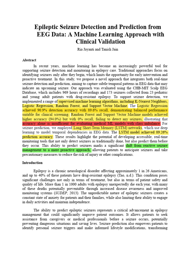EEG-Based Seizure Detection & Prediction | PDF | Epilepsy ...