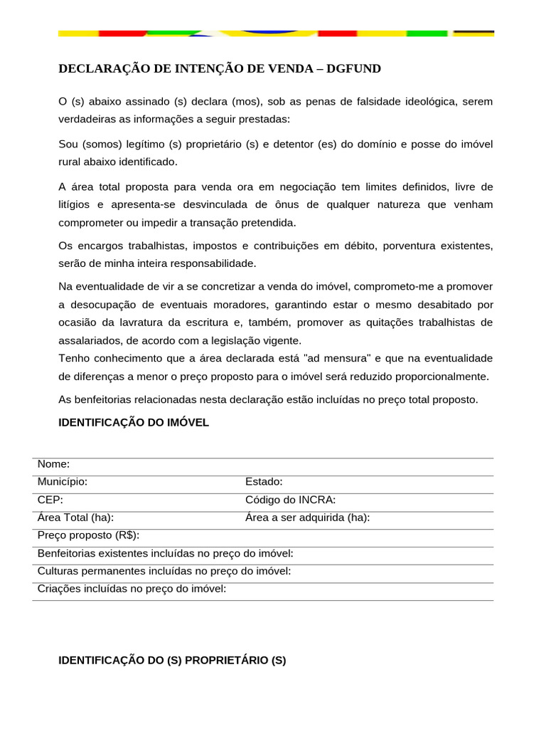 Declaração de Venda de Imóvel Rural | PDF