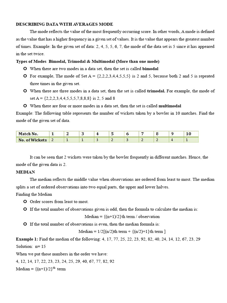 Understanding Averages and Variability | PDF | Arithmetic Mean | Mode ...