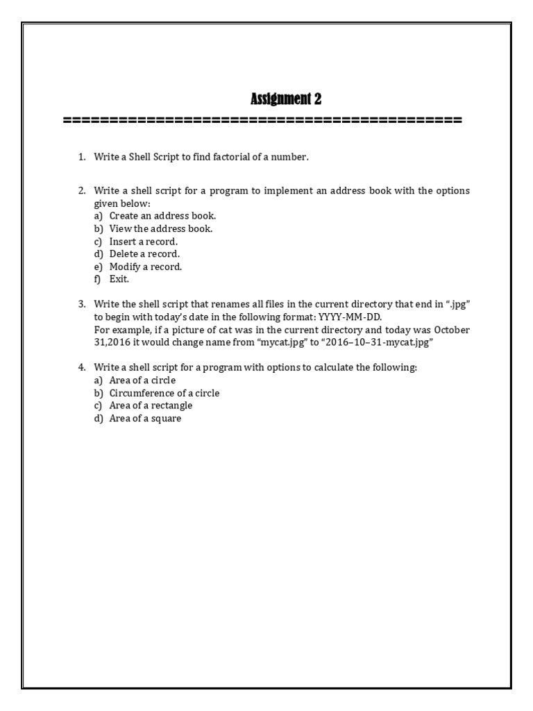 Shell Script Programming Assignments | PDF
