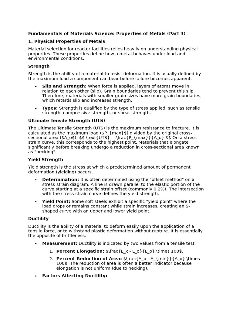 Properties of Metals in Materials Science | PDF | Ductility | Strength ...
