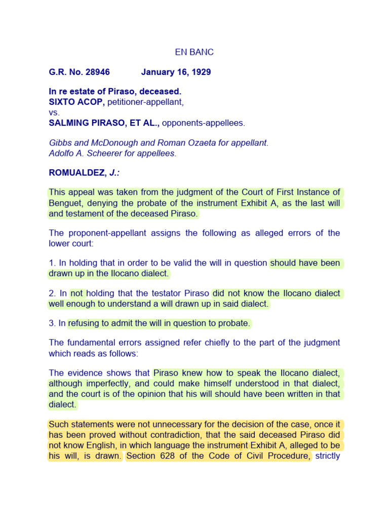 Acop vs. Piraso | PDF | Will And Testament | Probate