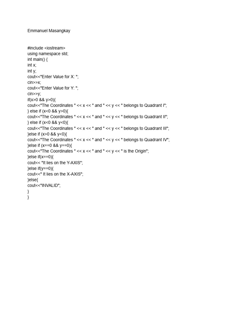 Determine Coordinate Quadrants in C++ | PDF