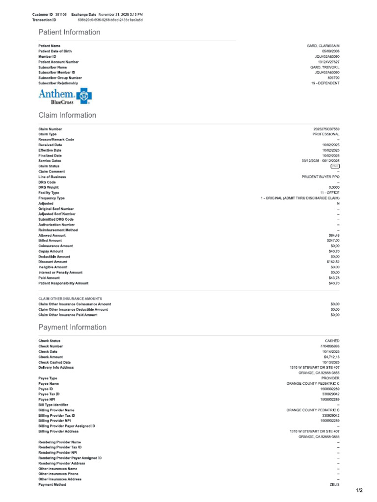 BCBS paid check #7704895993 bulk $4,712.13 | PDF