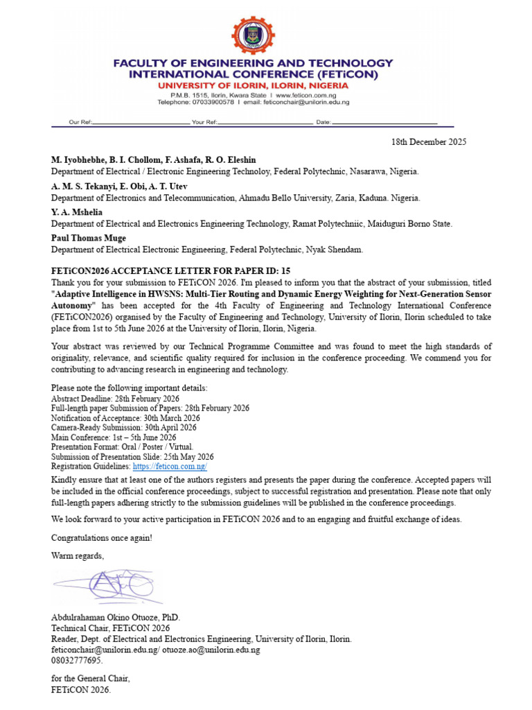 Abstract Acceptance for Paper 15 | PDF | Engineering | Science