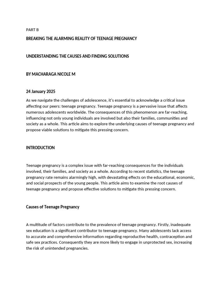 Causes and Solutions for Teenage Pregnancy | PDF | Teenage Pregnancy ...