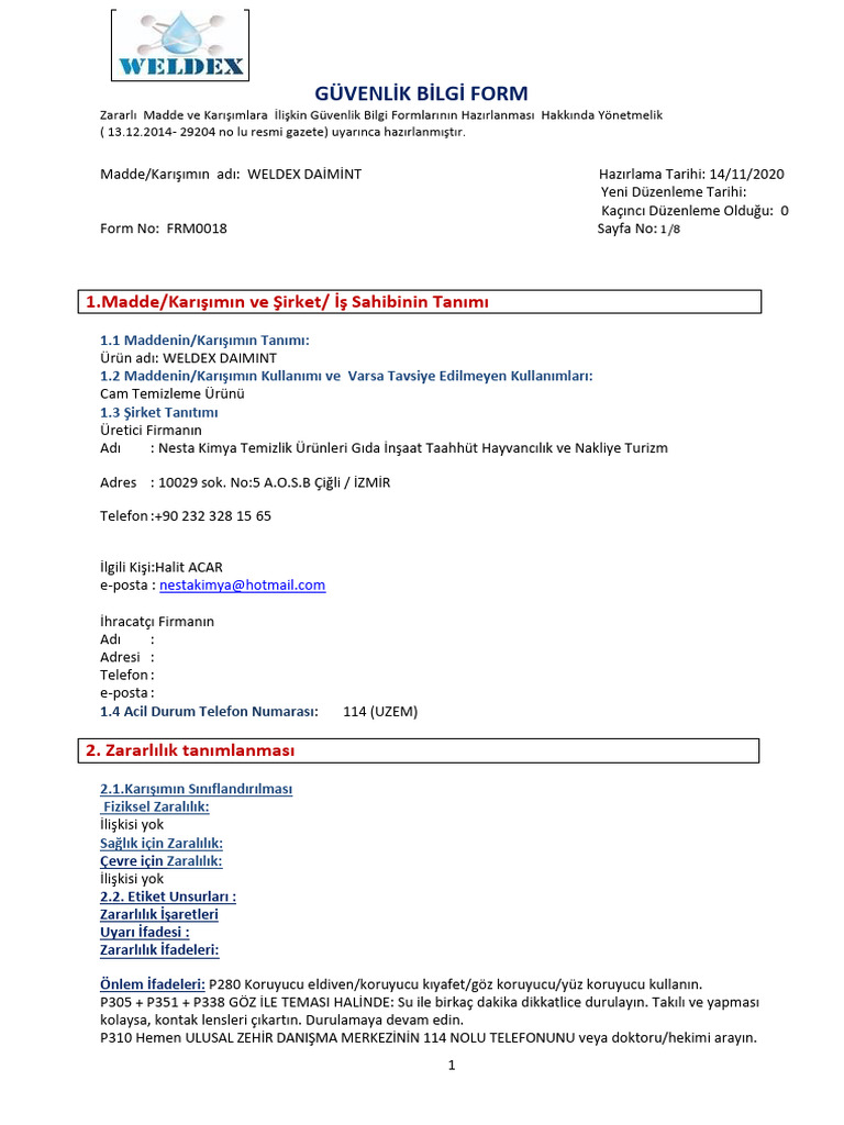Weldex Daimint MSDS | PDF