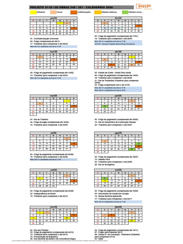 Calendário de Feriados e Compensações 2026 | PDF