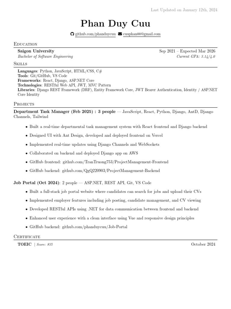 Software Engineering Student Profile | PDF