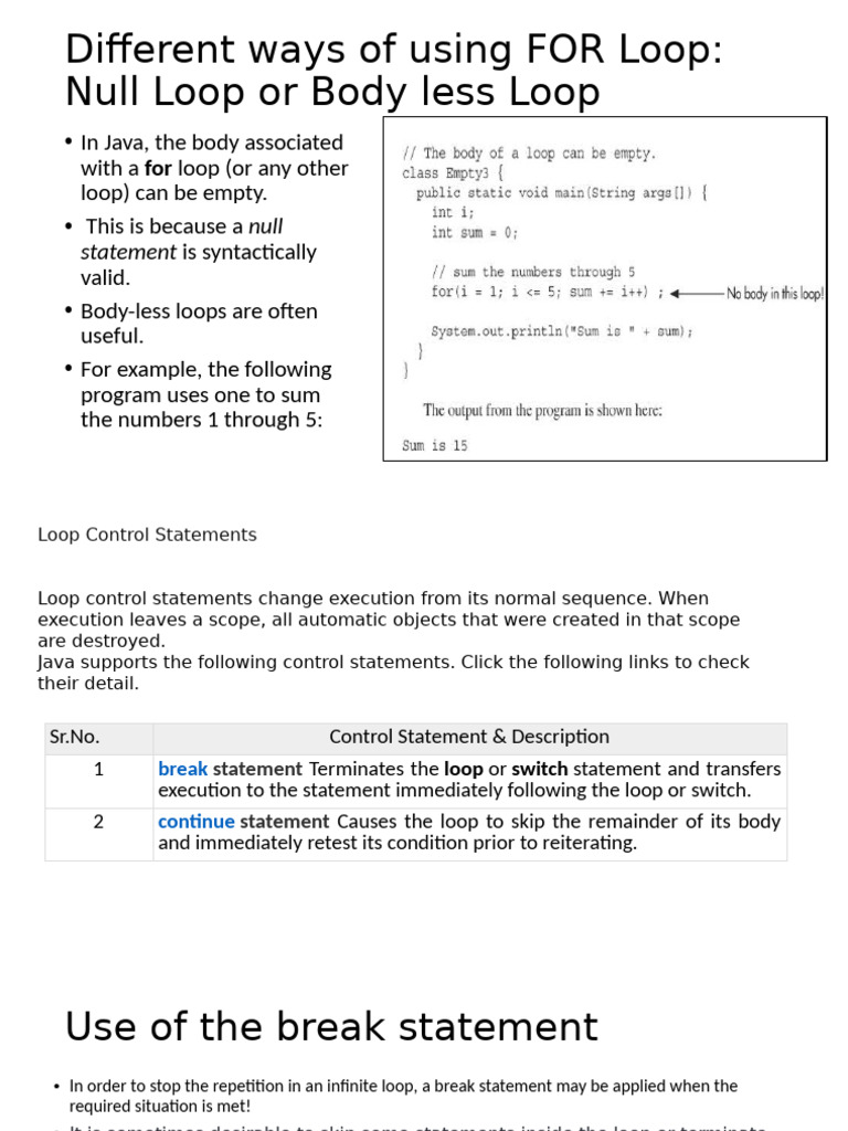 Java FOR Loop Usage and Examples | PDF | Control Flow | Object Oriented ...
