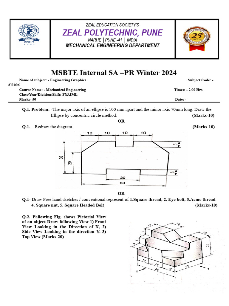 Engineering Graphics Exam Paper 2024 | PDF
