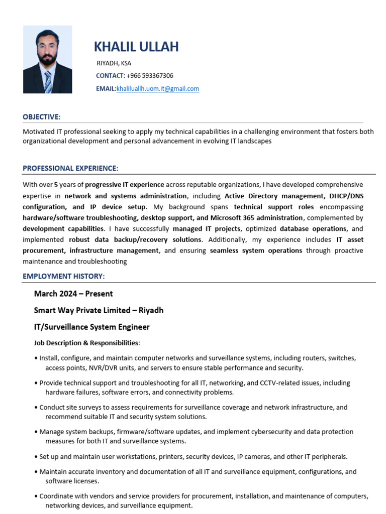 IT Professional Resume - Khalil Ullah | PDF | Computer Network | Security