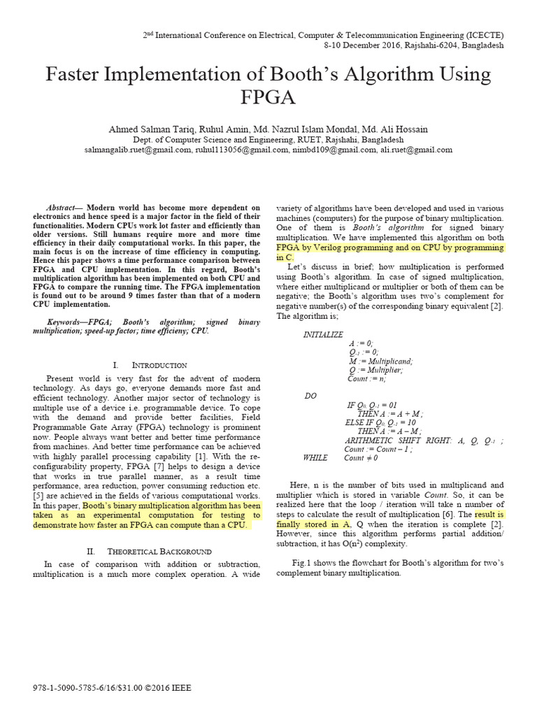 FPGA vs CPU: Booth's Algorithm Speedup | PDF | Multiplication | Field ...