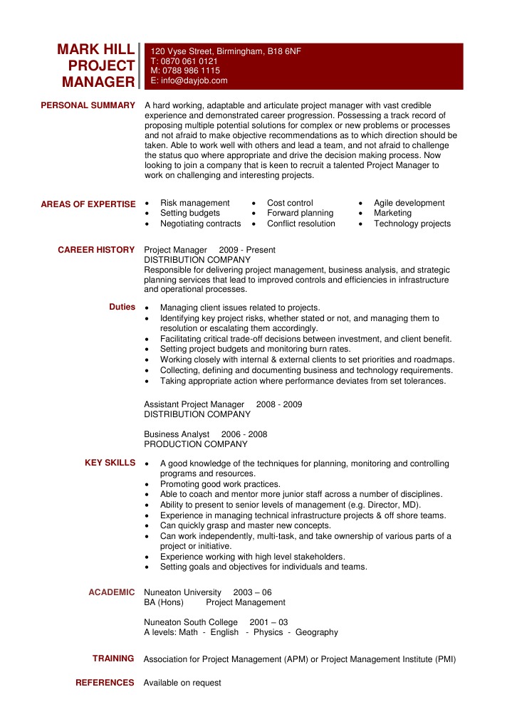 Project Manager Cv Example from imgv2-2-f.scribdassets.com
