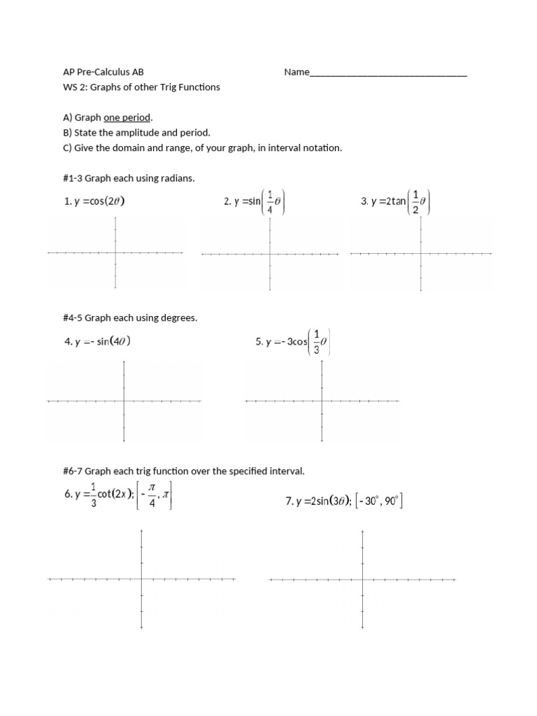 WS 2 Graphs of Other Trig Functions | PDF