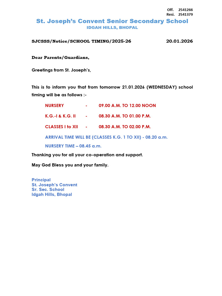 Notice for School Timing-20-01.2026 | PDF