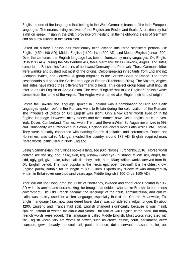 Evolution of the English Language | PDF | English Language | Saxons