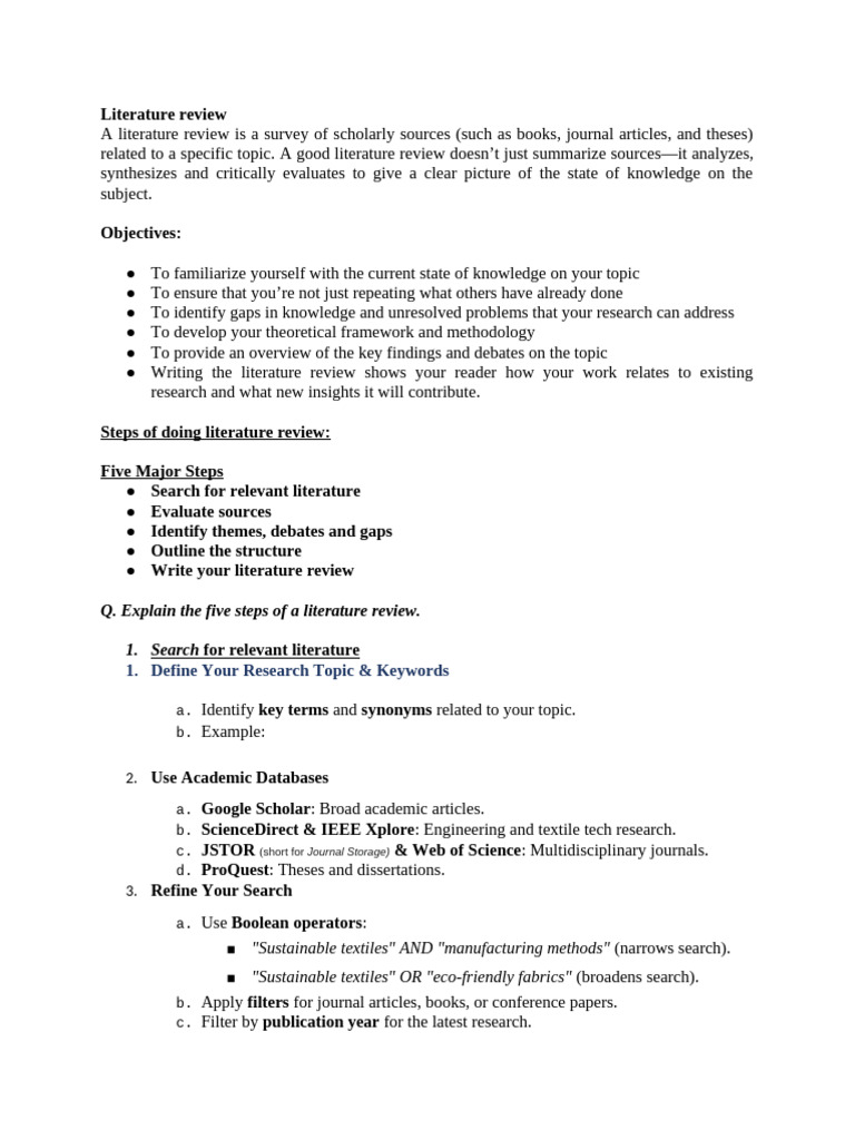 Steps for Writing a Literature Review | PDF | Methodology | Textiles